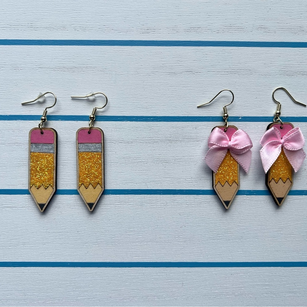 Pink and Yellow Pencil Earrings for Kids